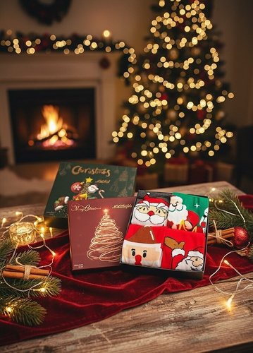 Set de calcetines Feliz Navidad M898 Wik Unisex- 4 pares de calcetines de Navidad en una caja