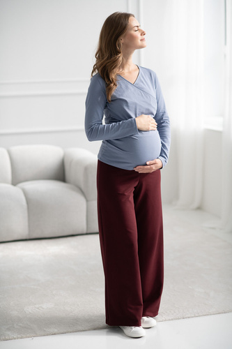 Pantalones premamá anchos Wide Flow Milk & Love Wide Leg con cinturilla 2 en 1 burdeos