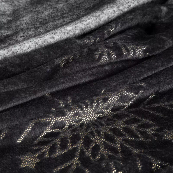 Eurofirany Manta de Navidad copos de nieve oro negro - colcha de microfibra suave, 240 g/m²