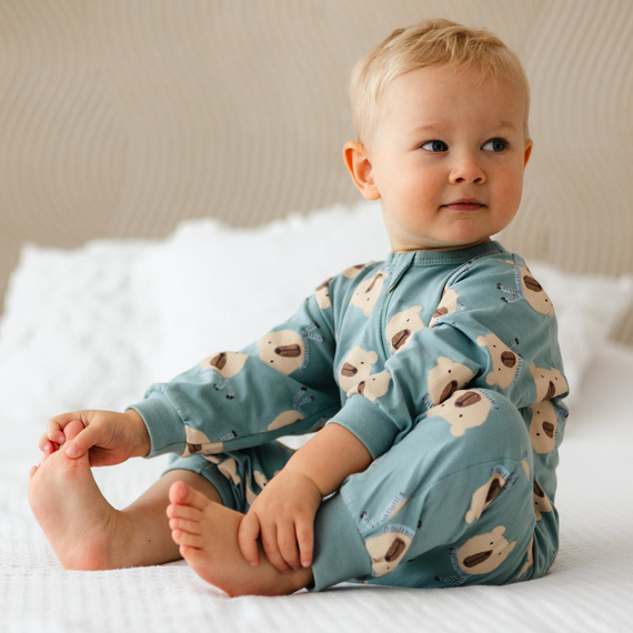 Pijama infantil Beary Cool Eevi - salvia, algodón, sin pies, cremallera