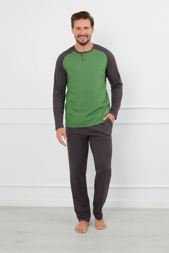 Pijama Alexander Hombre manga larga, pantalón largo Moda Italiana - verde/c.melange