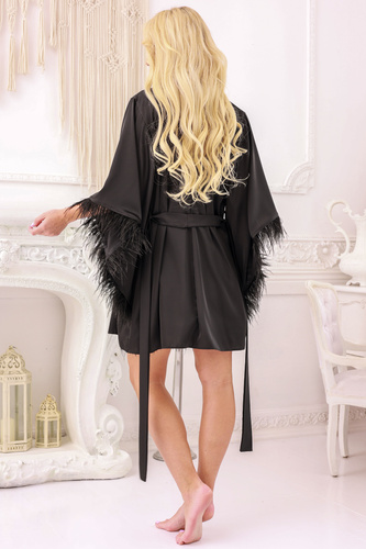 Moon Podomka Kalimo - satén con plumas, corto y elegante, negro