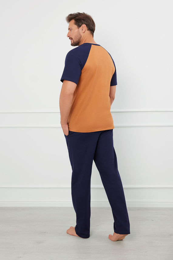 Pijama Alexander Hombre manga corta, pantalón largo Moda Italiana - coñac/granada