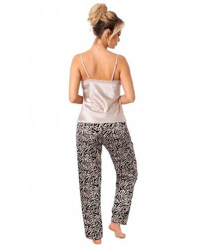 Sheila Pyjama Long Donna beige - pijama de tirantes de satén con pantalón largo para mujer