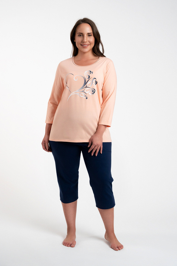 Arietta Pijama de mujer manga 3/4 y pantalón 3/4 Moda Italiana - salmón