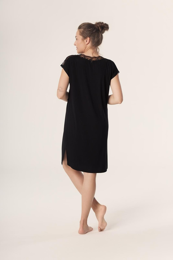 Camisón Petra KB59 Mefemi Nipplex negro - viscosa, encaje, manga corta, antes de la rodilla