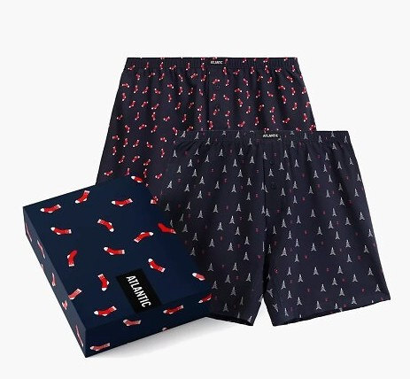 2GMB-010 Calzoncillos bóxer Atlantic para hombre - algodón, estampado navideño, lote de 2