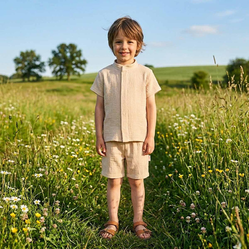 Camisa para niño Nicol 224351 muselina 100% algodón manga corta beige