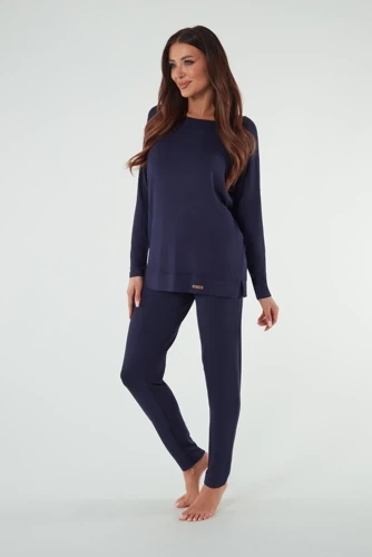 Akord Conjunto señora manga larga, pantalón largo Moda Italiana - azul marino