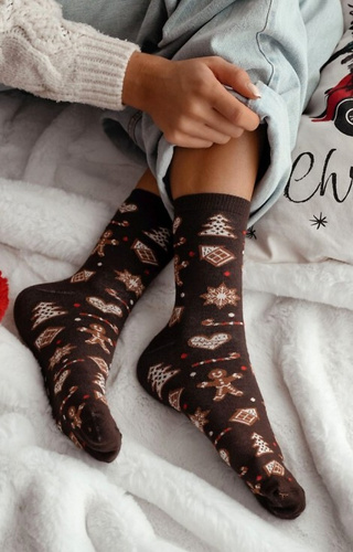 1283-038 Calcetines de mujer Gingerbread Milena marrón - festivo, colorido, algodón