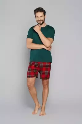 Narvik Pijama de manga corta para hombre, pantalón corto Italian Fashion- verde/estampado