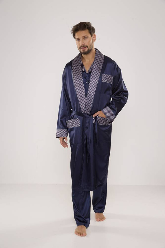 939 Pijama de satén para hombre - azul marino