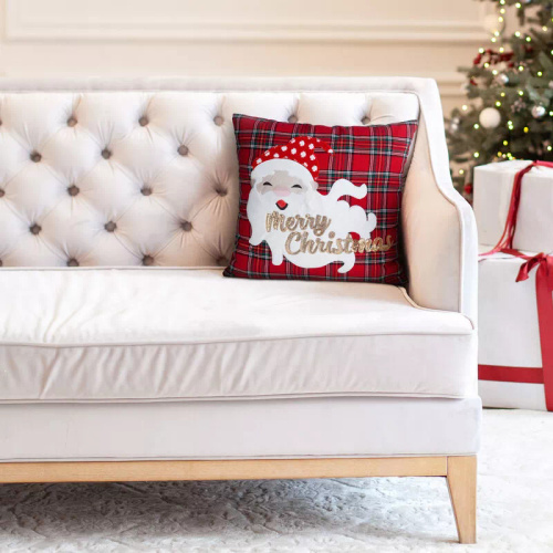 Chp 165 Eurofirany Funda de almohada navideña - a cuadros rojos con Papá Noel e inscripción