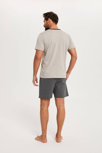 Abel Pijama de manga corta para hombre, pantalón corto Moda Italiana - beige/estampado