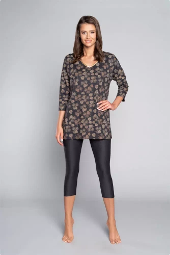 Pinnia Pijama señora manga 3/4, pantalón 3/4 Moda Italiana - estampado/grafito