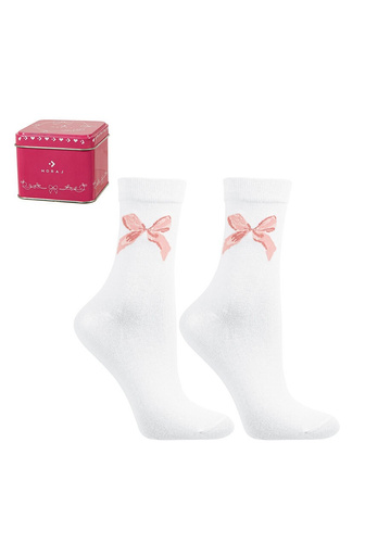 CSLW700-001 Calcetines Moraj - Calcetines de mujer en lata con delicado dibujo de cartas, ideales para regalar