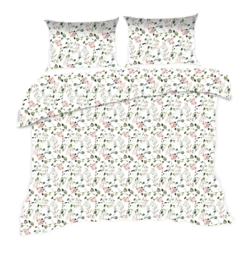 1610N Ropa de cama de algodón Classic E24 Karo flores polvo blanco- 100% algodón, duradero, colorido, juego de 2 piezas