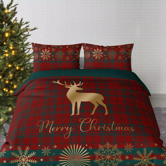 5824 A Christmas Dreams Detexpol ropa de cama de algodón a cuadros con renos Merry Christmas - Juego de Navidad 100% algodón