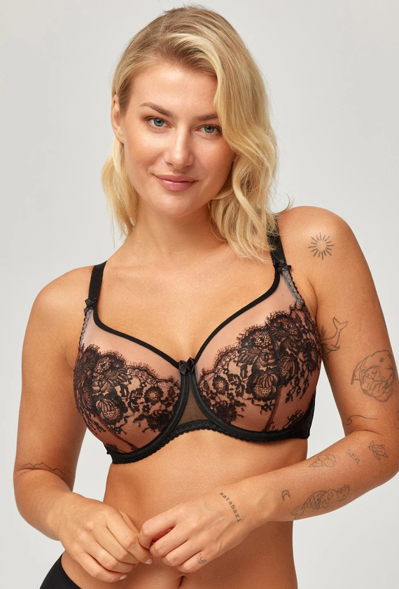 Biustier Sara Azal Semi Soft negro de encaje, semiacolchado con aros
