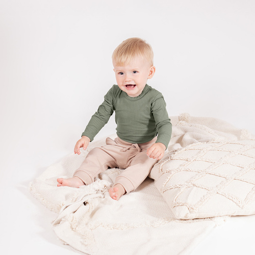 218097 Body bebé Oso Yogui Nicol - algodón, manga larga, color caqui