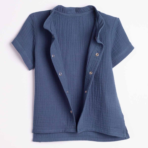 Camisa para niño Nicol 224353 muselina 100% algodón manga corta - azul marino