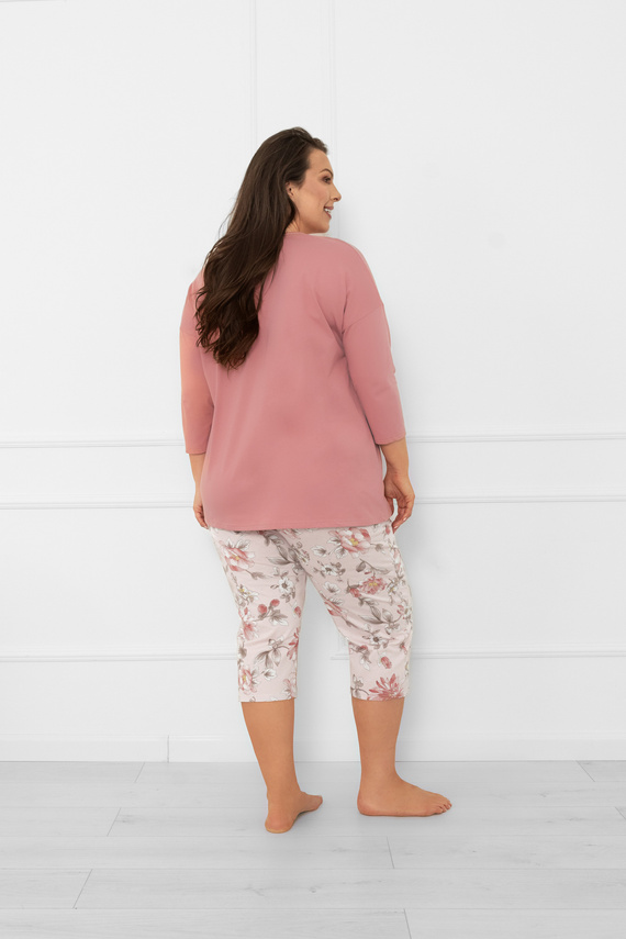 Pijama de señora Akita - algodón, manga 3/4 y pantalón 3/4, estampado floral Moda Italiana