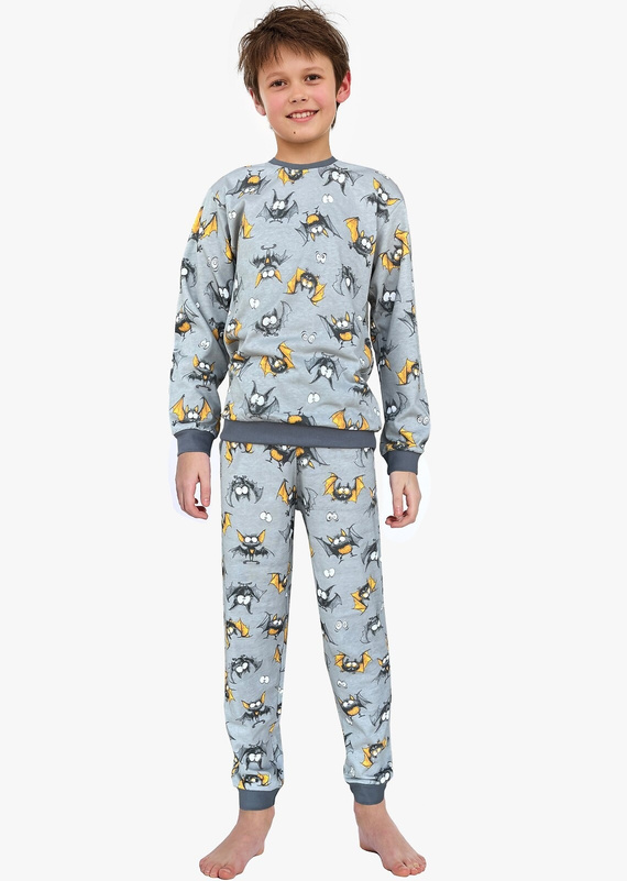 Pijama de niño Cornette Bat 2 264/182, 263/182 gris - algodón, manga larga, motivo murciélago
