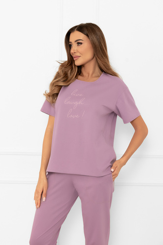 Pijama señora Ksara - manga corta, pantalón 3/4, algodón Moda Italiana - brezo