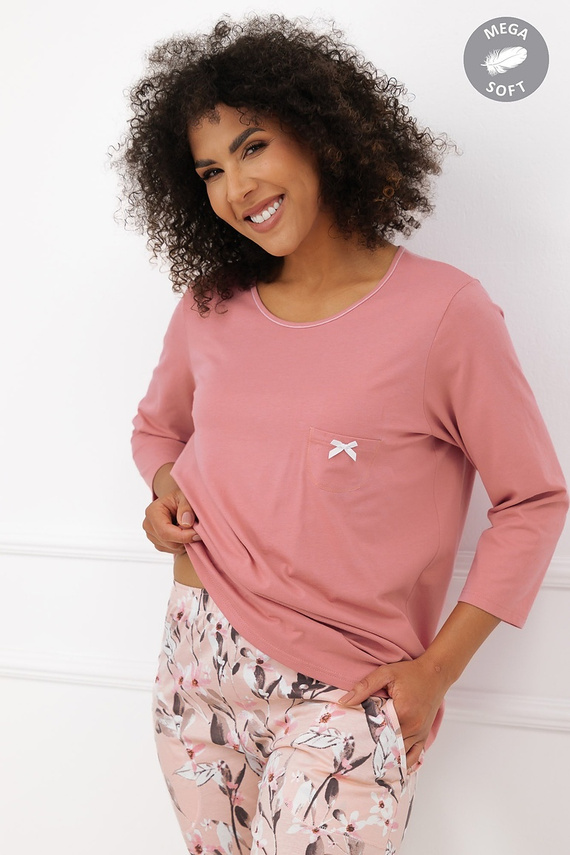 Italian Fashion Kafelia Pijama de mujer Mega Soft 3/4 flores con bolsillo