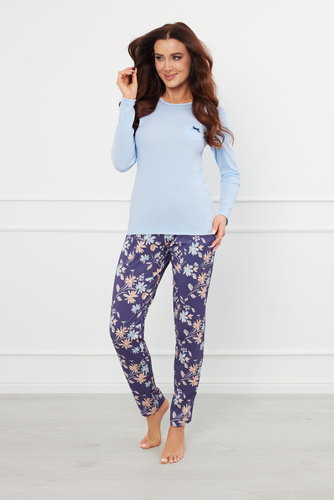 Pulia Pijama de manga larga para mujer, pantalón largo Moda Italiana - azul/estampado