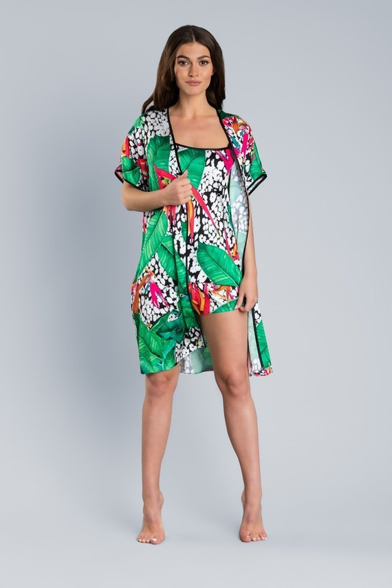 DORITA Albornoz de satén para mujer Moda italiana- estampado/verde