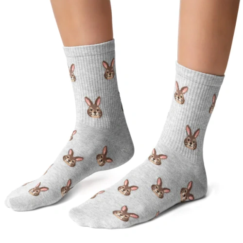 Calcetines mujer Steven Happy Easter 136 – algodón con conejitos grey