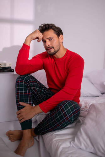Fogo Pijama hombre manga larga, pantalón largo Moda Italiana - rojo/estampado