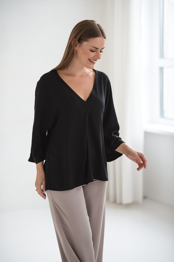 Mamafullness Blusa de embarazada para lactancia Milk&Love negra- viscosa, manga 3/4, oversize