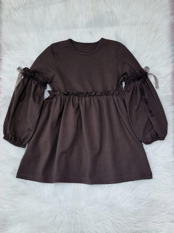 Ada Vestido de niña Bambarillo chocolate oscuro- punto de algodón, cómodo y elástico