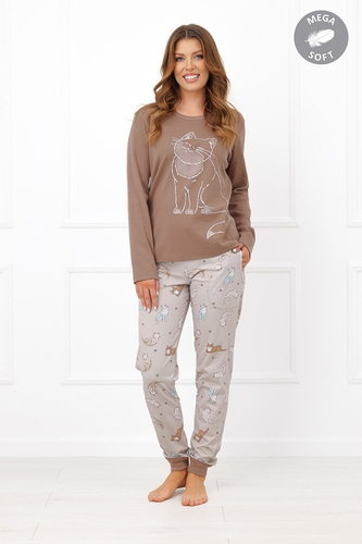 Italian Fashion Filomena pijama larga para mujer Mega Soft con gatos y bolsillos