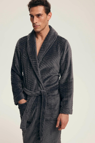 Albornoz de hombre Henderson 43379 Nandu gris - atado a la cintura, largo antes de la rodilla