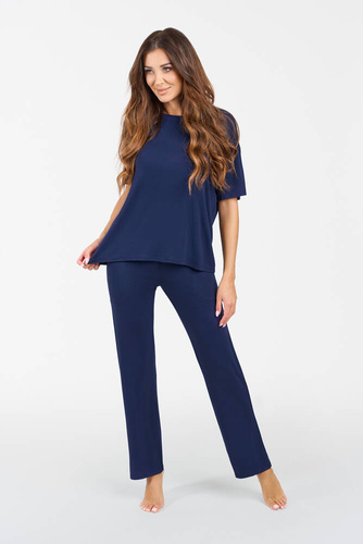 Akord Conjunto señora manga corta, pantalón largo Moda Italiana - azul marino