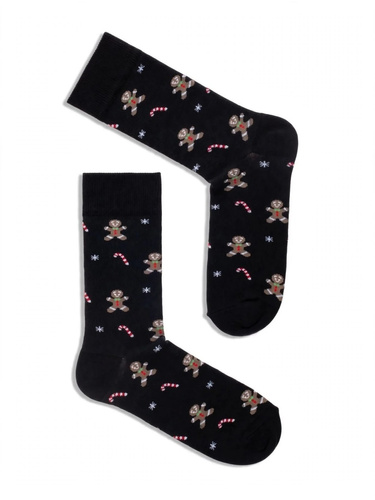 Calcetines de hombre Milena 1290-042 Galletas y Bastones de Caramelo de algodón navideños negros
