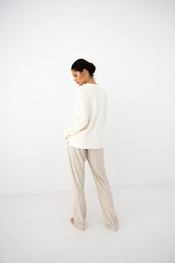 Pijama de mujer Sensis Nolia ecru-mocca larga con bolsillos y cordón