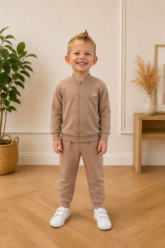 Chándal infantil Leon Bambarillo beige de algodón con cremallera 95% algodón