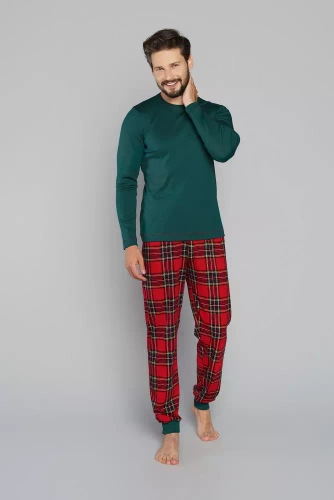 Narvik Pijama de manga larga para hombre, pantalón largo Italian Fashion- verde/estampado
