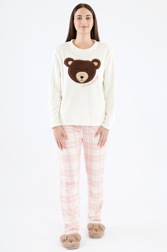 Madlen Pijama de mujer Sorbetto crudo - polar, con bordado de osito y pantalón a cuadros