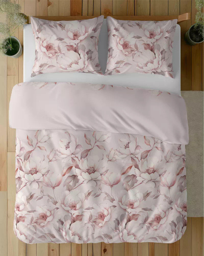5501 B Ropa de cama de algodón rosa empolvado con peonías crema Naturalis- Detexpol