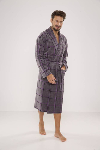 803 / 819 Albornoz de rizo para hombre Twin Forex - gris con cuadros morados (cuadros grises)