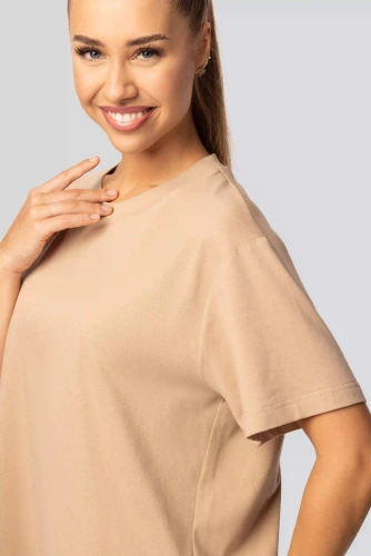 Camiseta Urban beige de algodón para mujer - Manga corta, corte clásico, a la moda con aberturas | Material de alta calidad, elasticidad