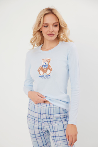 Katrin Pijama señora manga larga, pantalón largo Moda Italiana - azul/estampado