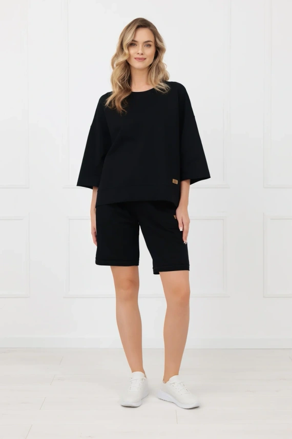 Pantalones cortos de mujer Kaori Italian Fashion de algodón con bolsillos-negro
