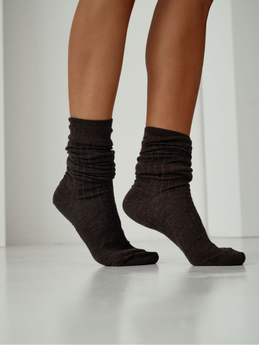 Calcetines hasta la rodilla 1627-001 Milena marrón - de lana, acanalados, sin ribete de presión