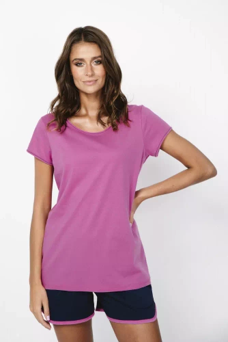 Ontega Pijama señora manga corta, pantalón corto Italian Fashion- amaranto/ azul oscuro